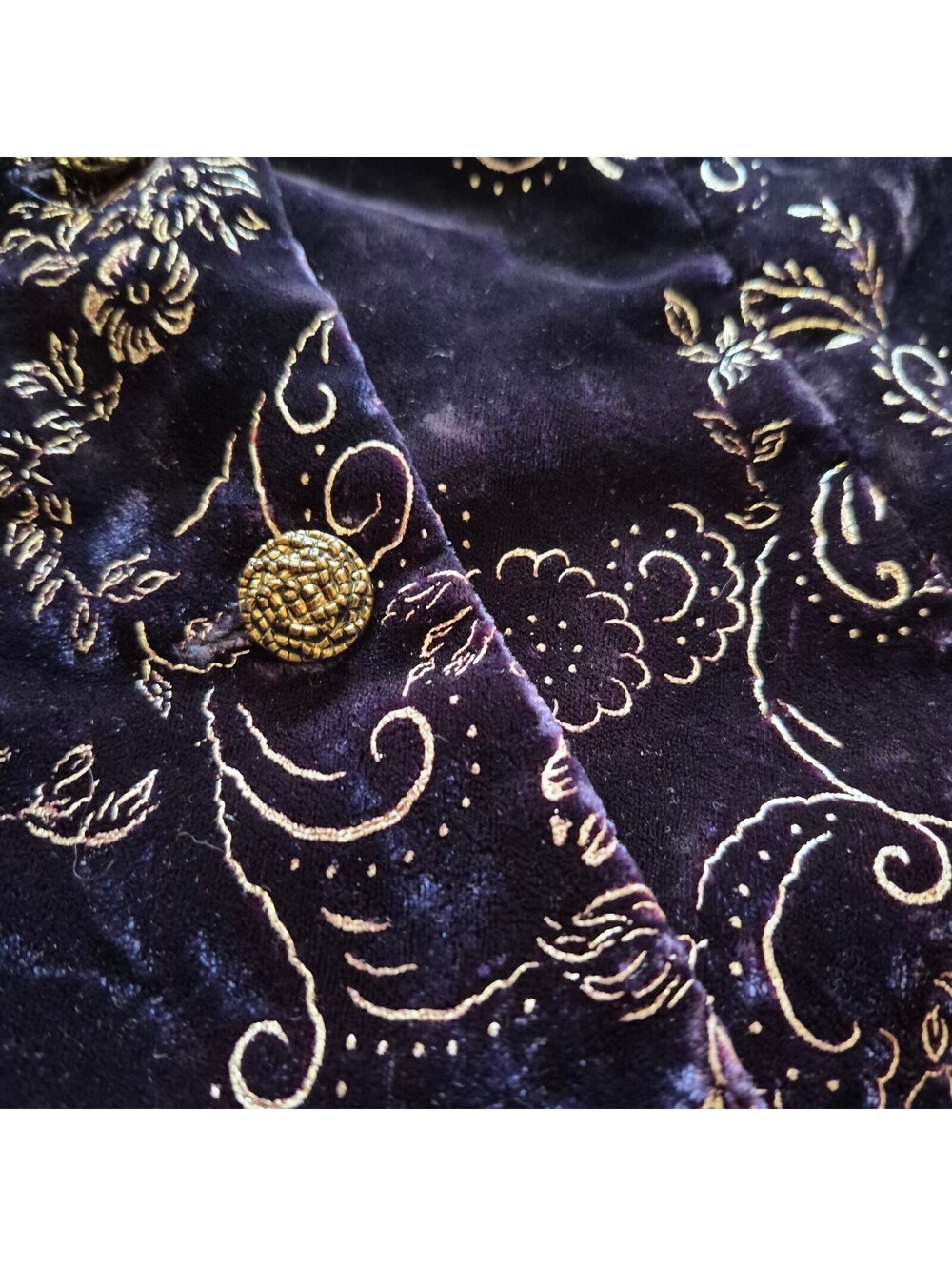 VTG 80s Purple Velvet Peplum Jacket Metallic Floral Blazer Whimsigoth Gothic S - Picture 2 of 7